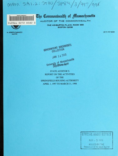 State Auditor's report on the activities of the Springfield Housing Authority