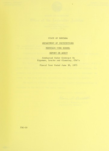 State of Montana, Department of Institutions Mountain View School report on audit