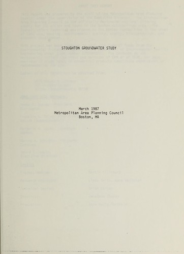 Stoughton groundwater study