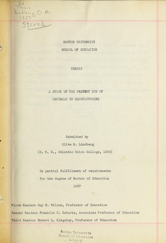 Study of the present use of decimals in manufacturing