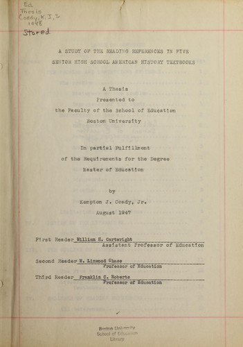 A study of the reading references in five senior high school American history textbooks