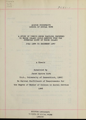 A study of twenty-seven families referred to Rhode Island Child Service from the Juvenile Court of Rhode Island July 1944 to December 1947