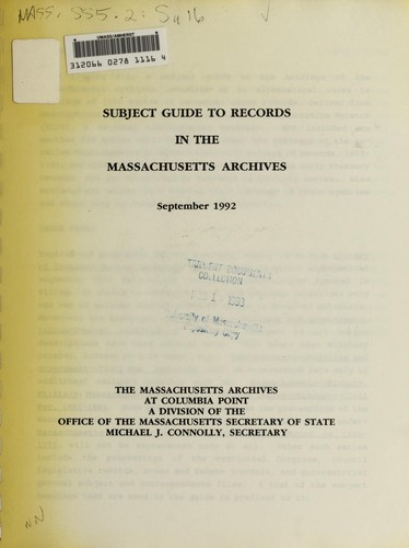 Subject guide to records in the Massachusetts Archives