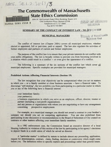 Summary of the conflict of interest law for municipal managers