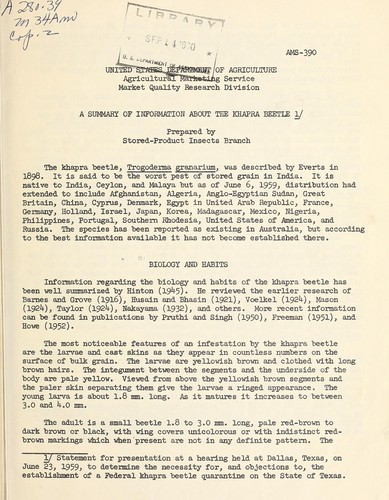 A summary of information about the khapra beetle
