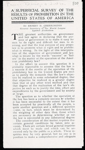 A superficial survey of the results of prohibition in the United States of America