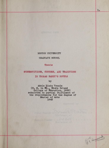 Superstitions, Customs, and Traditions in Thomas Hardy's novels
