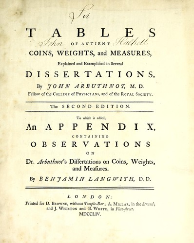 Tables of antient coins, weights, and measures