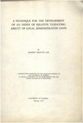 A technique for the development of an index of relative taxpaying ability of local administrative units
