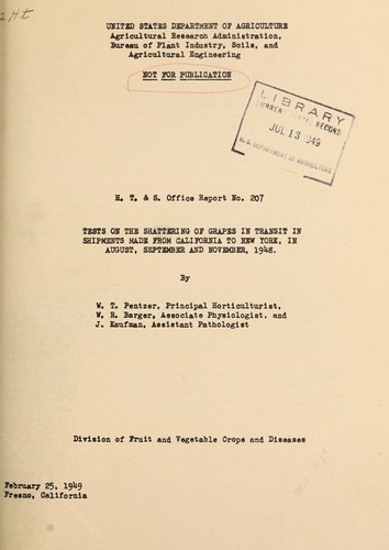 Tests on the shattering of grapes in transit in shipments made from California to New York, in August, September and November, 1948