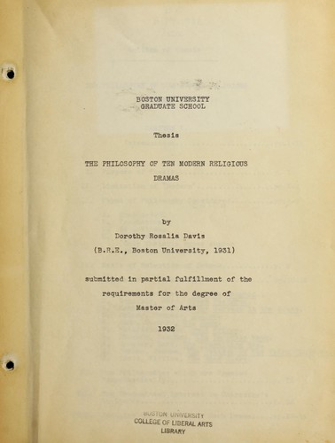 (The) philosophy of ten modern religious dramas ..
