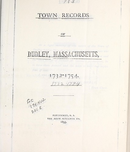 Town records of Dudley, Massachusetts, 1732-1754