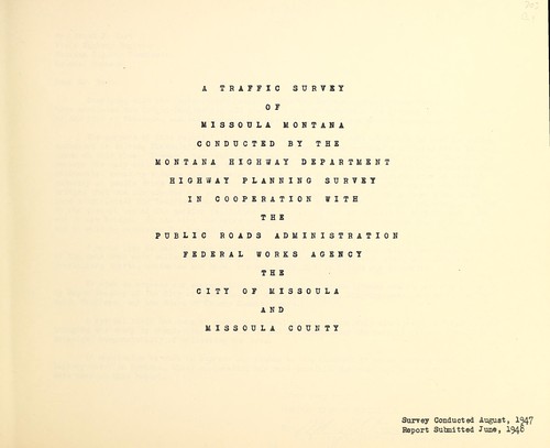 A Traffic survey of Missoula, Montana