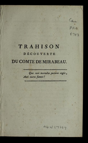 Trahison de couverte du comte de Mirabeau