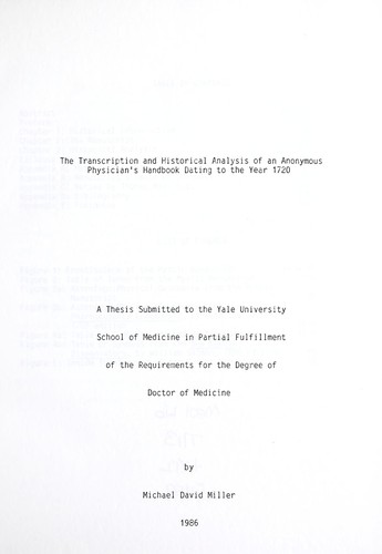 The transcription and historical analysis of an anonymous physician's handbook dating to the year 1720