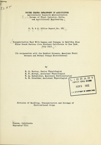 Transportation test with lemons and oranges in half-box size fiber board cartons from southern California to New York, July 1952