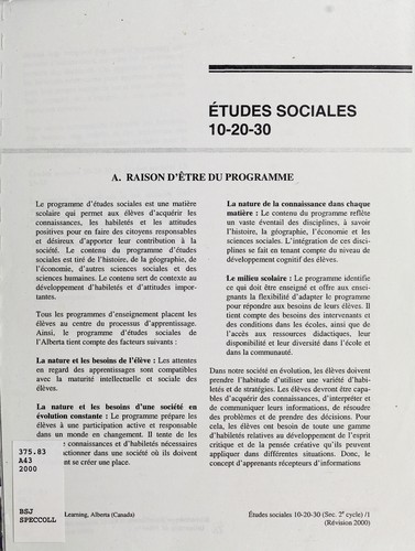 Études sociales 10-20-30
