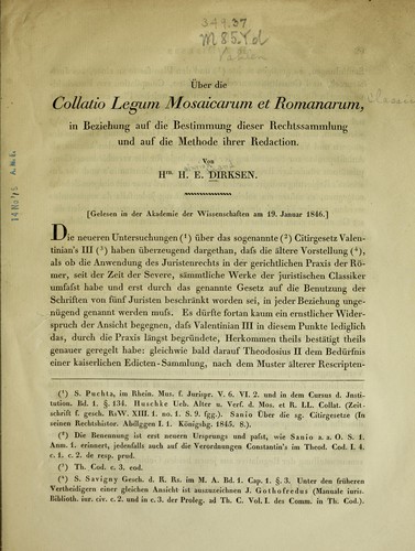 Über die Collatio legum Mosaicarum et Romanarum