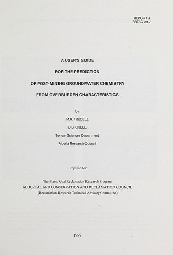 A user's guide for the prediction of post-mining groundwater chemistry from overburden characteristics