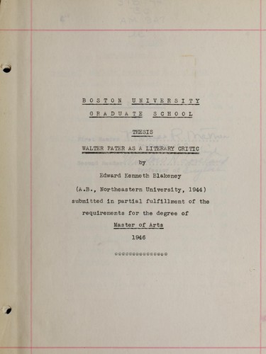 Walter Pater as a literary critic