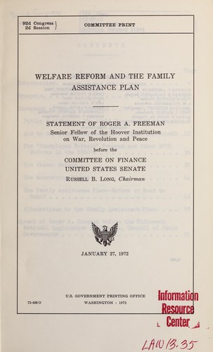 Welfare reform and the family assistance plan