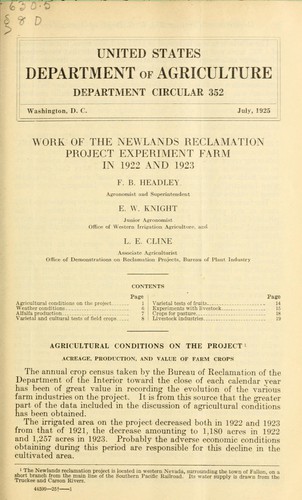 Work of the Newlands Reclamation Project Experiment Farm in 1922 and 1923