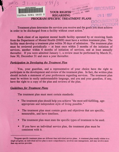 Your rights regarding program specific treatment plans