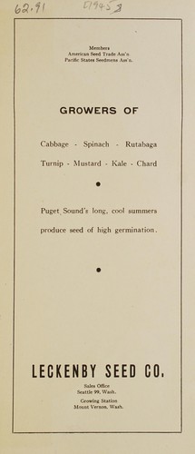 Leckenby Seed Co., growers of cabbage, spinach, rutabaga, turnip, mustard, kale, chard