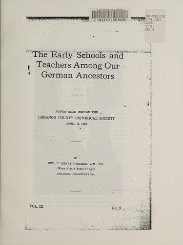 The early schools and teachers among our German ancestors