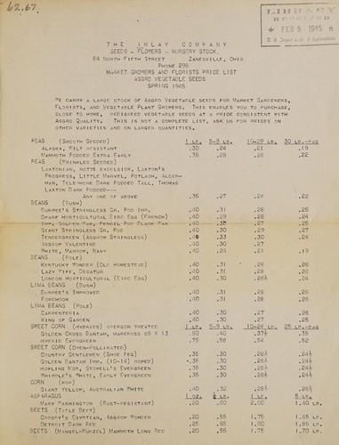 ASGRO vegetable seeds, spring 1945