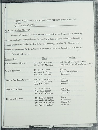First Meeting of the Provincial-Municipal Committee on Boundary Changes For the City Of Edmonton; Transcript of Proceedings, Legislative Building, October 20, 1969