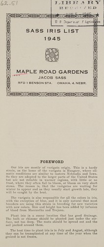 Sass iris list, 1945