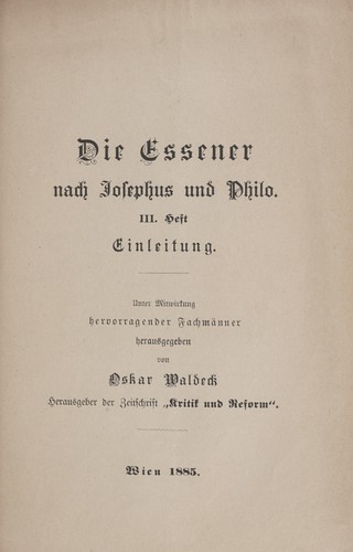 Die Essener nach Josephus und Philo