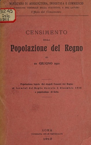 Censimento della popolazione del regno al 10 Guigno 1911