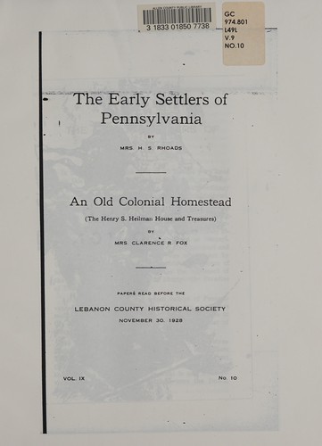 The early settlers of Pennsylvania