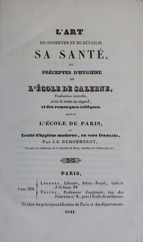 L'art de conserver et de rétablir sa santé, ou Préceptes d'hygiène de l'école de Salerne