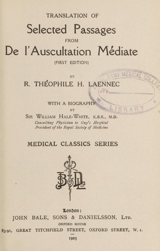 Translation of selected passages from De l'auscultation médiate (first edition)