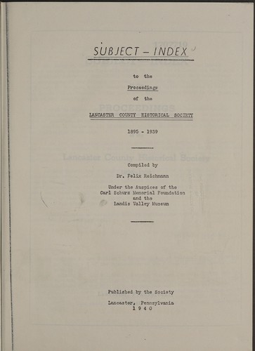Subject index to the proceedings of the Lancaster County Historical Society