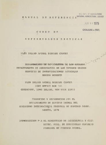 Manual de referencia, curso de enfermedades exóticas, Plum Island Animal Disease Center