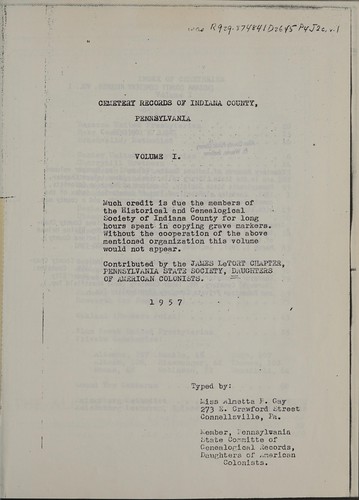 Cemetery records of Indiana County, Pennsylvania