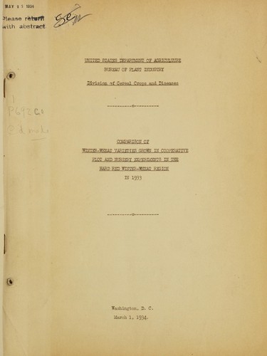 Comparison of winter wheat varieties grown in cooperative plot and nursery experiments in the hard red winter wheat region in 1933