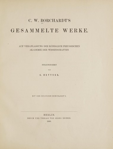 C.W. Borchardt's Gesammelte Werke