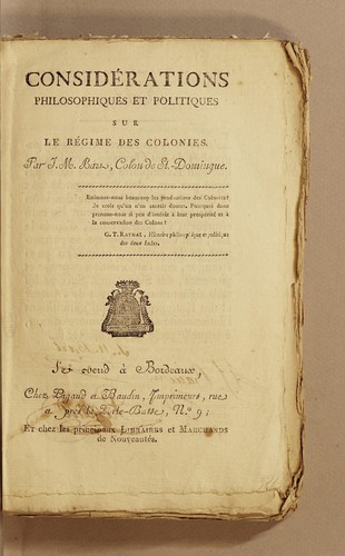 Considérations philosophiques et politiques sur le régime des colonies