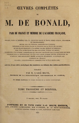 Oeuvres completes de M. de Bonald