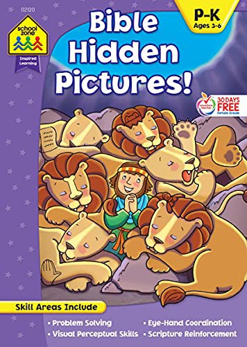 School Zone - Bible Hidden Pictures! Workbook - Ages 4 to 6, Preschool to Kindergarten, Christian Scripture, Old & New Testament, Search & Find, Picture Puzzles, and More
