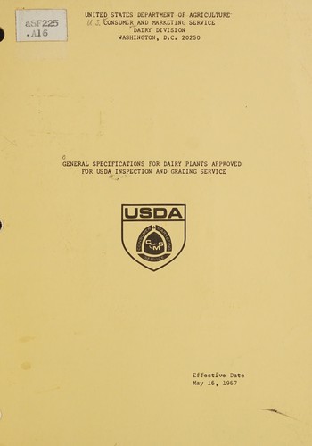 General specifications for dairy plants approved for USDA inspection and grading service