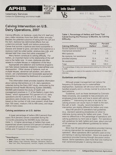 Calving intervention on U.S. dairy operations, 2007