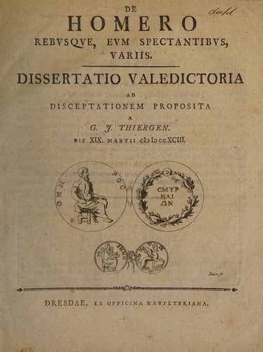 De Homero rebusque, eum spectantibus, variis