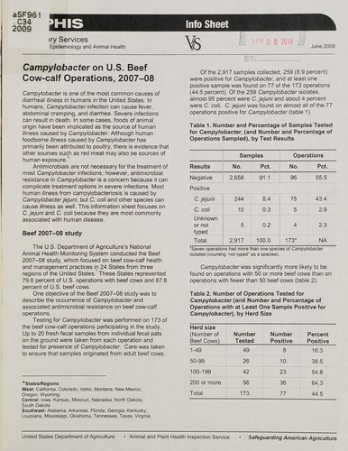 Campylobacter on U.S. beef cow-calf operations, 2007-08