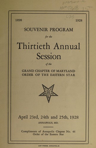 Souvenir program for the thirtieth annual session of the Grand Chapter of Maryland, Order of the Eastern Star